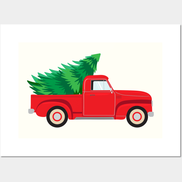 Christmas tree in a red truck Wall Art by Jennifer Ladd